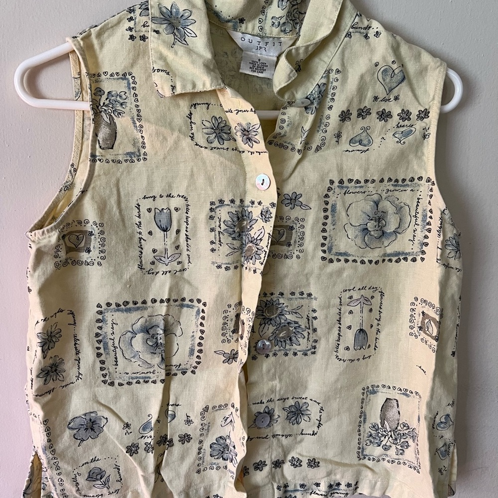 90s linen button up tank top